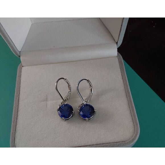 New~Pretty 2 Ct. Round Cut Lab Created Blue Sapphire Leverback Dangle Earrings - Picture 1 of 2